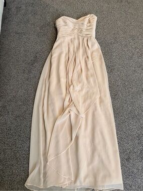 David's Bridal Strapless Pleated Chiffon Dress in Blush